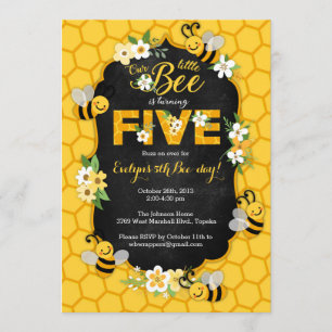 Bee 5th Birthday Party Invitation - Bee Birthday