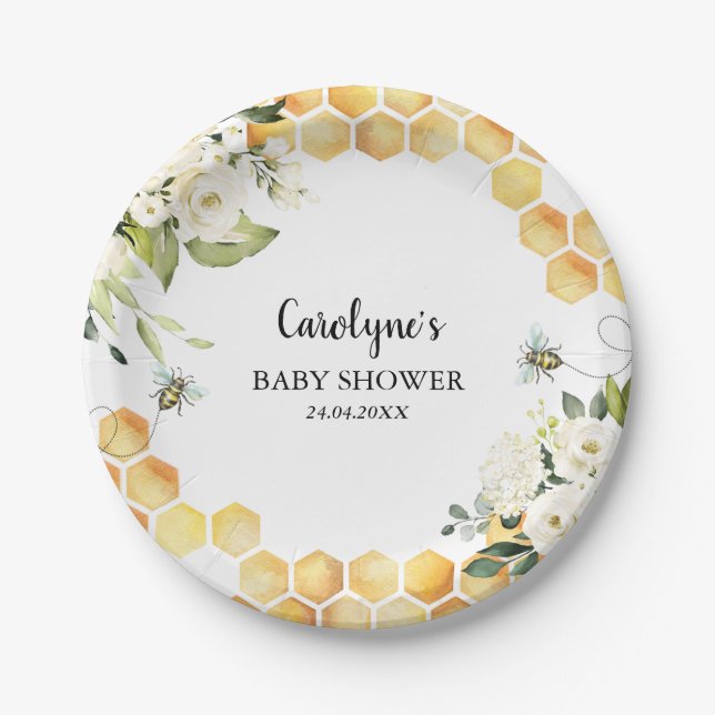 Bee A Little Honey Baby Shower Paper Plates (Front)