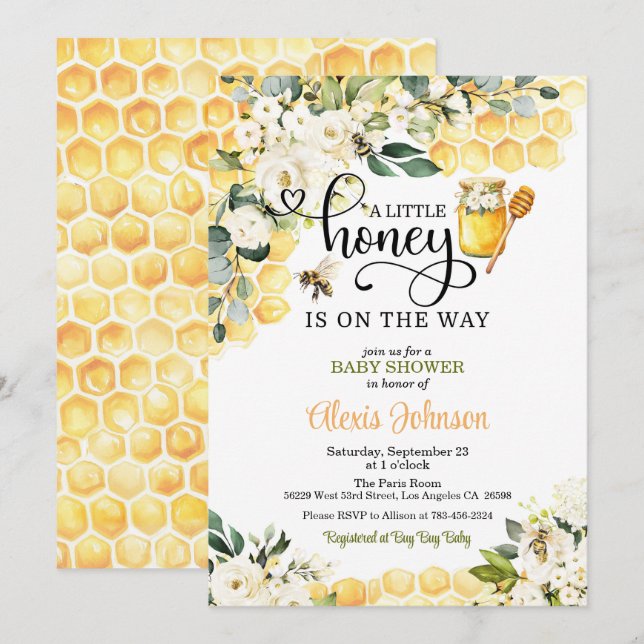 Bee A Little Honey is on the Way Baby Shower Invitation (Front/Back)