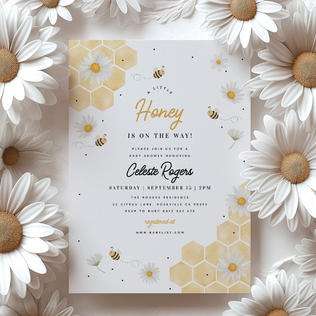 Bee A Little Honey is on the Way! Baby Shower Invitation (A little honey is on the way! Bee themed Baby Shower Invitation)