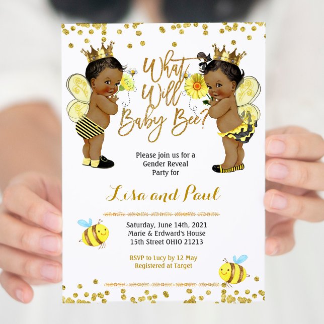 Bee African American Gender Reveal Invitation (Creator Uploaded)