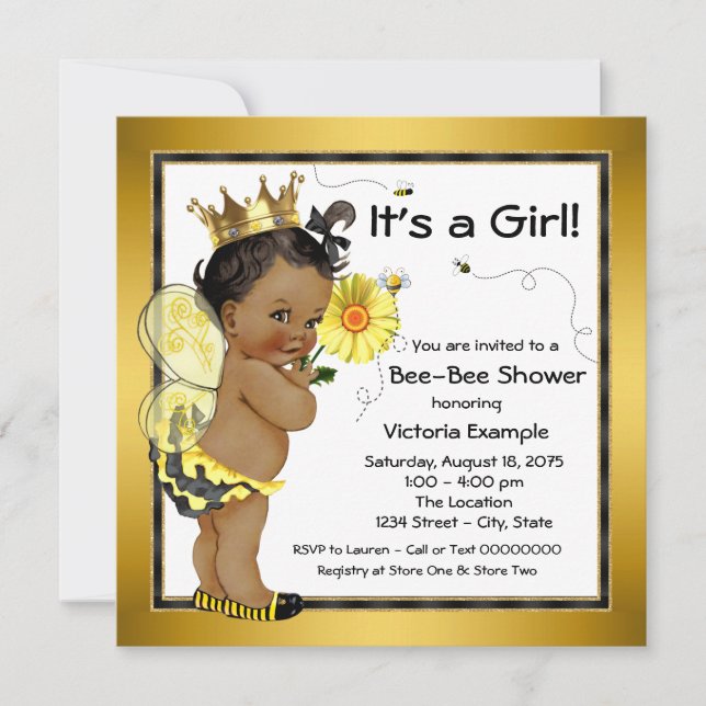 Bee African American Girl Baby Shower Invitation (Front)