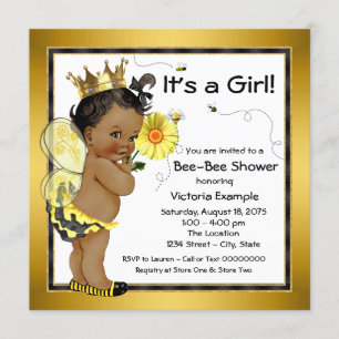 Bee African American Girl Baby Shower Invitation