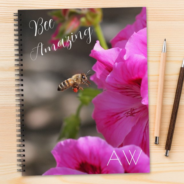 Bee Amazing Bee Pollen Pink Flower Monogram Notebook (Creator Uploaded)