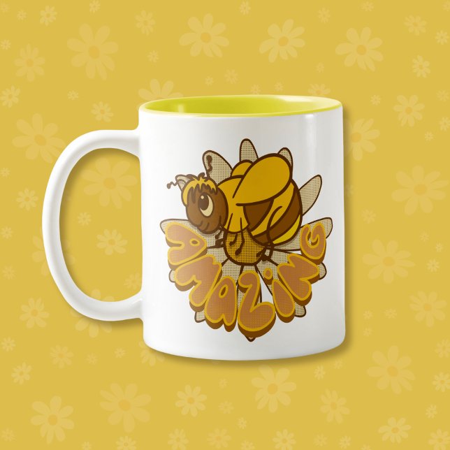 Bee Amazing - Cute Cartoon Bumble Bee & Daisy Two-Tone Coffee Mug (Creator Uploaded)