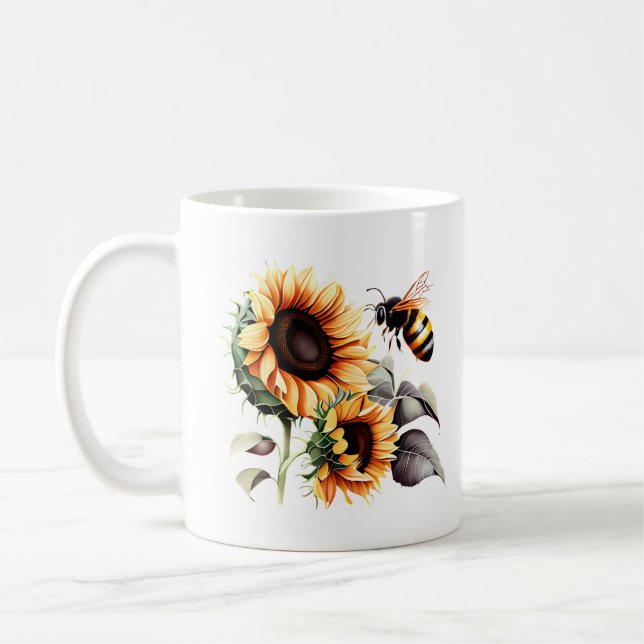 Bee Among Sunflowers Tee Coffee Mug (Left)