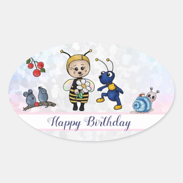 Bee and ant oval sticker (Front)
