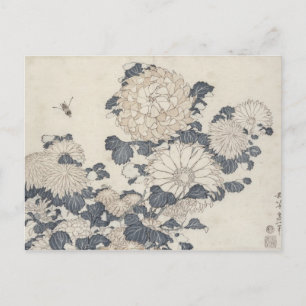 Bee and chrysanthemums postcard
