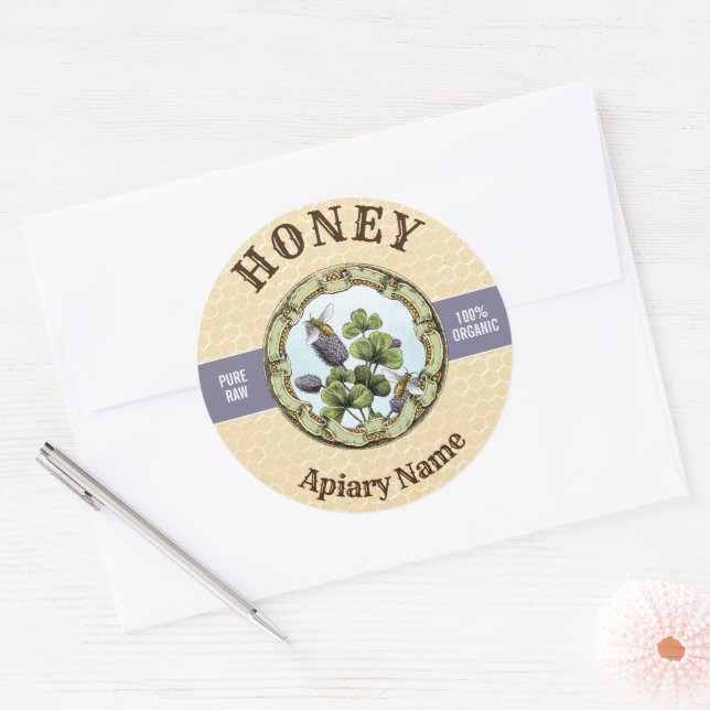 Bee and Clover Honey Jar Classic Round Sticker (Envelope)