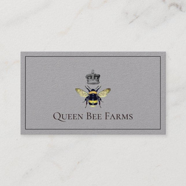 Bee And Crown Apiary Grey Business Card (Front)
