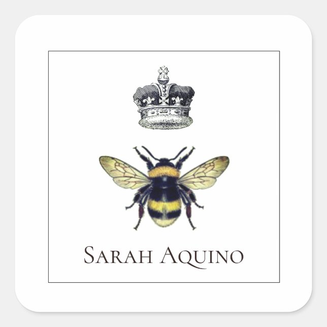 Bee And Crown Square Sticker (Front)