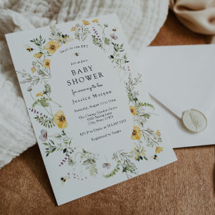 Bee and Delicate Wildflower Baby Shower Invitation
