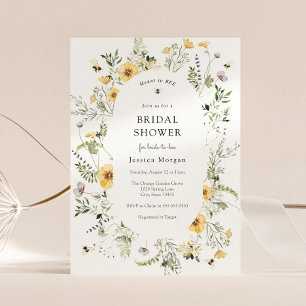 Bee and Delicate Wildflower Bridal Shower Invitation