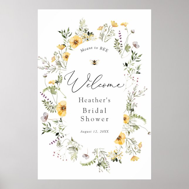Bee and Delicate Wildflower Bridal Shower Welcome Poster (Front)