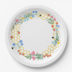 Bee and floral themed party paper plate