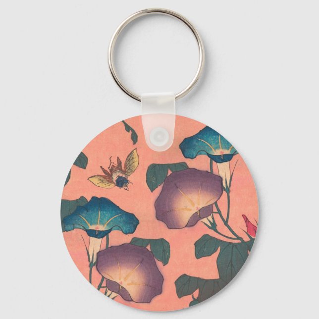 Bee and Flower Japanese Asian Art Key Ring (Front)