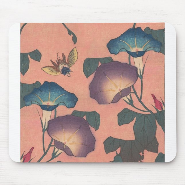 Bee and Flower Japanese Asian Art Mouse Mat (Front)