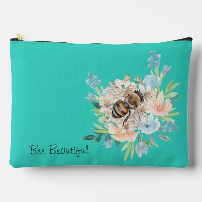 Bee and Flower Vignette Large Accessory Pouch (Front)