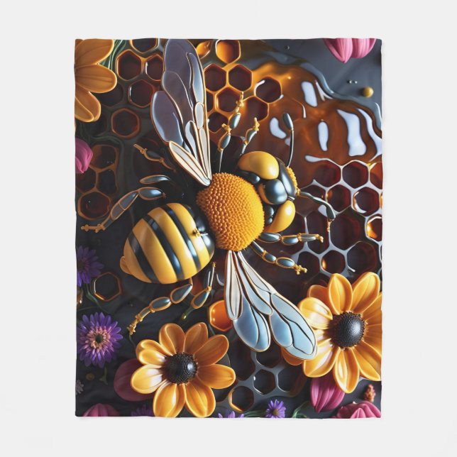 bee and flowers fleece blanket (Front)
