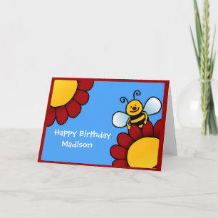 bee and flowers Happy Birthday card