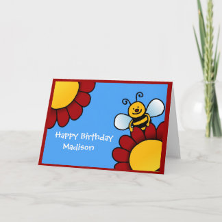 bee and flowers Happy Birthday card