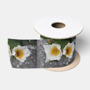 Bee and flowers in spring satin ribbon