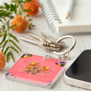 Bee And Flowers Key Ring