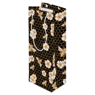 Bee and Flowers Pattern Wine Gift Bag