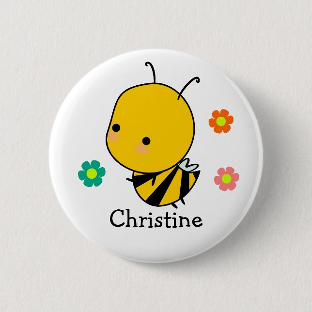 Bee And Flowers Personalised  6 Cm Round Badge (Front)