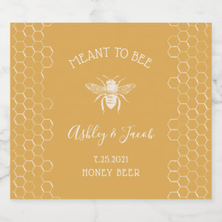 Bee and Golden Honeycomb Pattern Beer Bottle Label