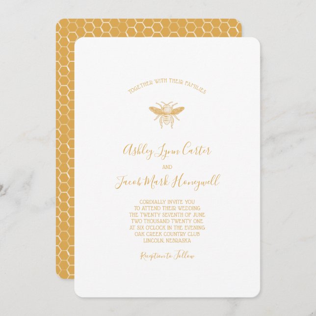 Bee and Golden Honeycomb Pattern Invitation (Front/Back)