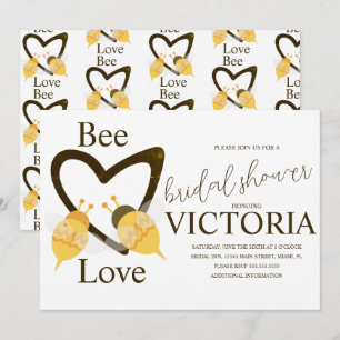 Bee and Heart Yellow Brown Bridal Shower  Invitation
