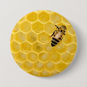 bee and honeycomb 7.5 cm round badge