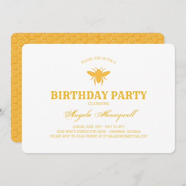 Bee and Honeycomb Birthday Party 2 Invitation (Front/Back)