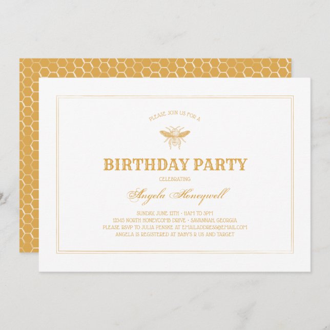 Bee and Honeycomb Birthday Party Invitation (Front/Back)