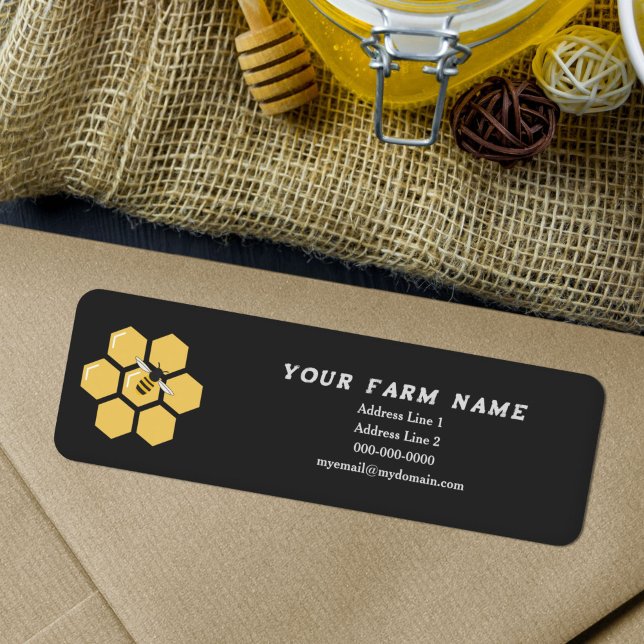 Bee and Honeycomb Black Return Address Label (Bee and Honeycomb Black Return Address Label)