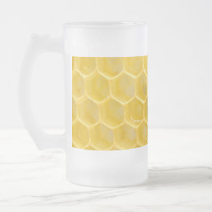 bee and honeycomb frosted glass beer mug