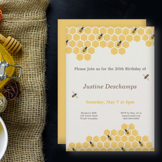 Bee and Honeycomb Pattern Birthday Invitation (Bee and Honeycomb Birthday Invitation)
