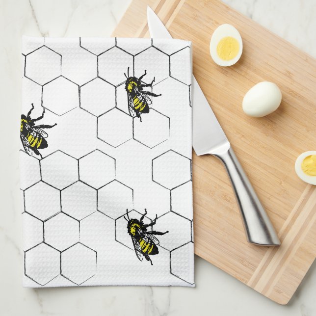 Bee and Honeycomb Tea Towel (Quarter Fold)