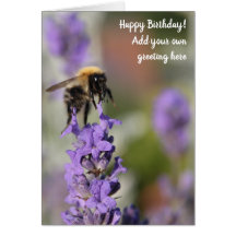 Bee and Lavender Flowers, Birthday Card