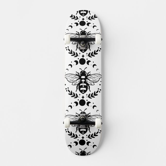 Bee and Moon Black and White Skateboard (Front)