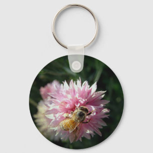 Bee and Pink Flower Key Ring