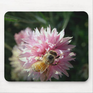 Bee and Pink Flower Mouse Mat