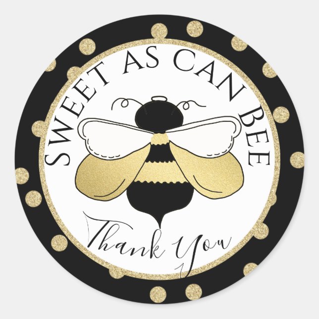 Bee and Polka Dots Thank You Classic Round Sticker (Front)