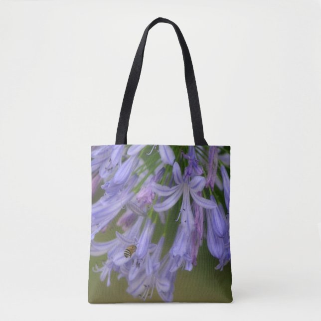 Bee and Purple Flowers Nature Tote Bag (Front)