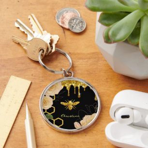 Bee and roses key ring