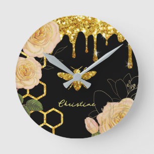 bee and roses round clock