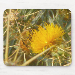 Bee and Star Thistle (Centaurea solstitialis) Mouse Mat