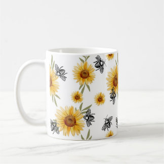 Bee and Sunflower Pattern Coffee Mug