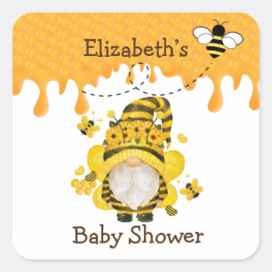 Bee and Sunflowers Gnome Baby Shower  Square Sticker